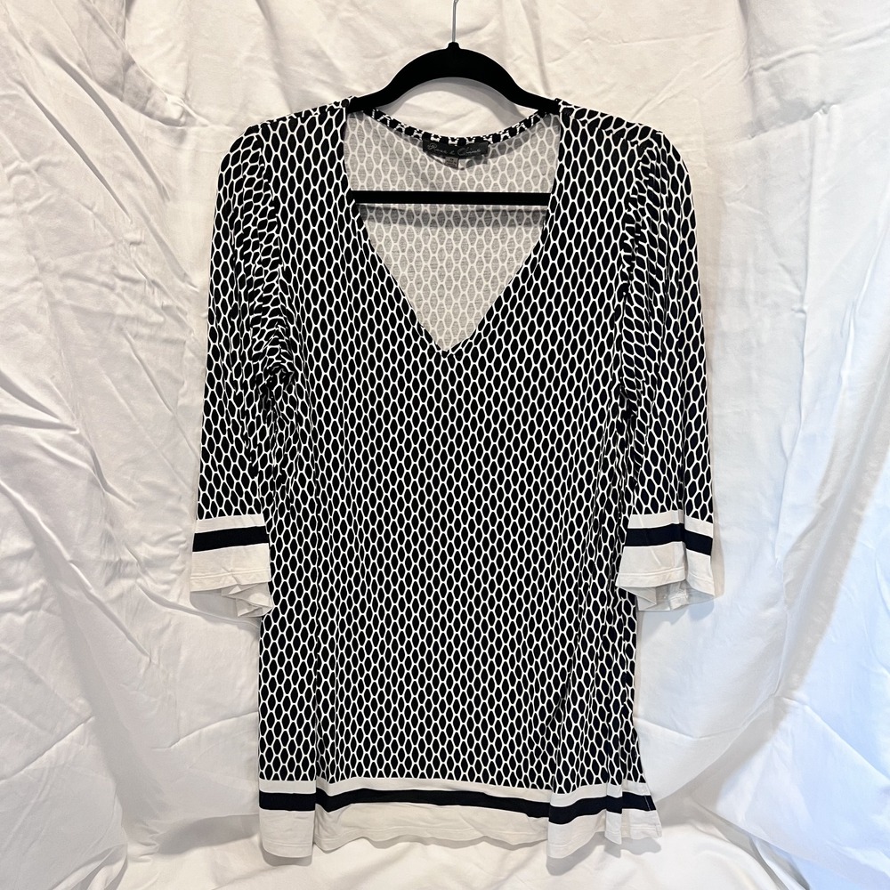 Rose & Olive Honeycomb Pattern Pullover‎ Blk/Wht Shirt Womens 1X
